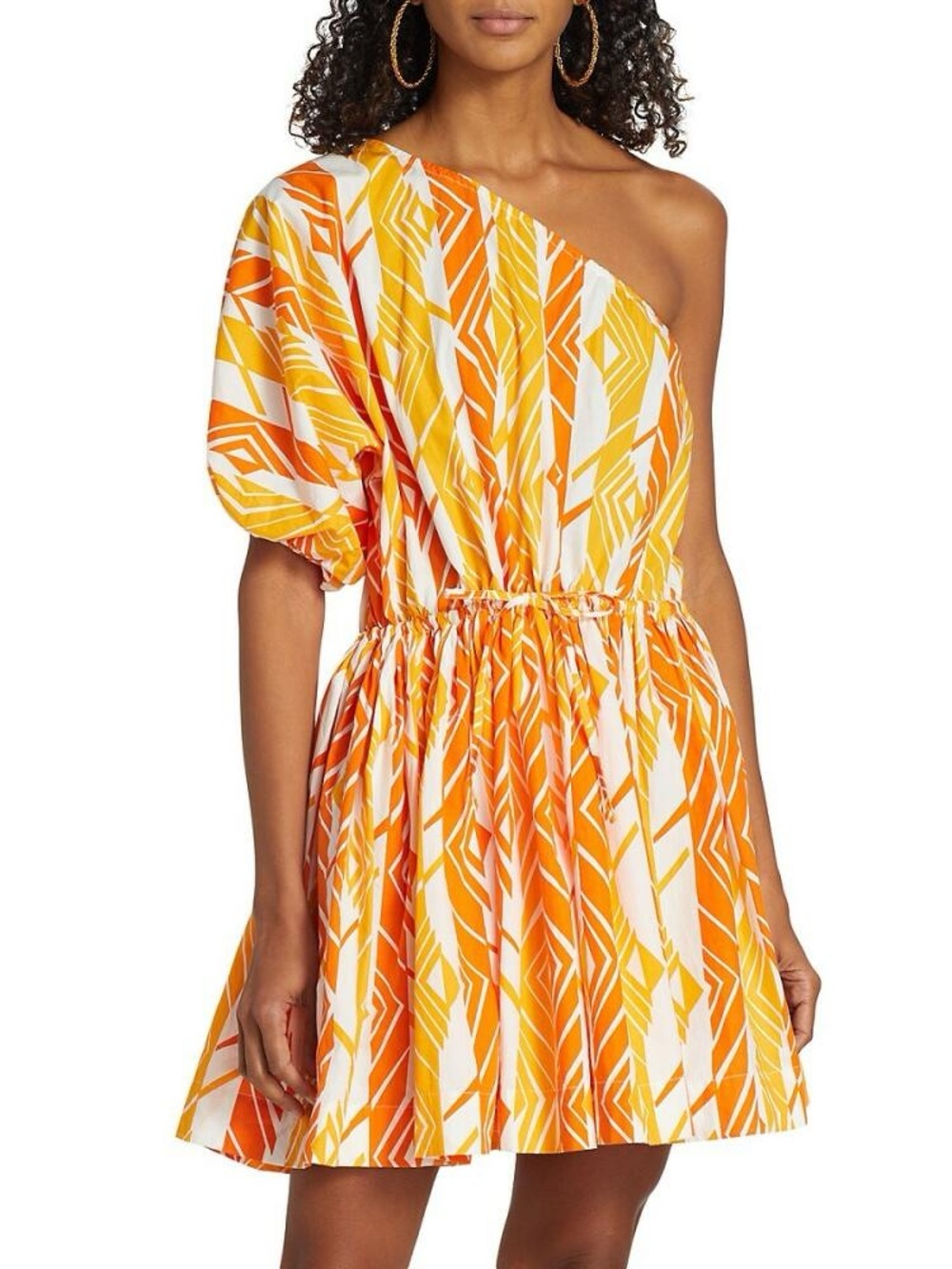 S/W/F Revolve 100% Cotton Poplin One Shoulder Alhambra Orange Drawstring Size XS